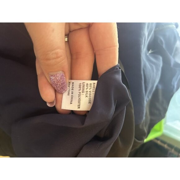 Madewell Color Block Silk Mini Dress Long Sleeves Blck & Blue Lined Sz S Zip - Picture 10 of 11